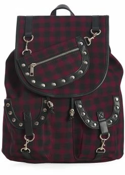 Banned Yami Check Backpack Burgundy