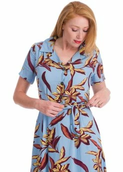 Banned Tropical Days 40's Swing Dress Blue
