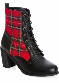 Banned Shake Your Booty Tartan 60's Ankle Boots Red