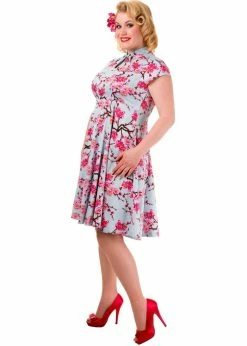 Banned Last Dance Cherry Blossom 50's Swing Dress Blue -Pretty Retro Sales banned dbn5043 last dance blossom swing dress blue 5 1024x1024