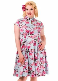 Banned Last Dance Cherry Blossom 50's Swing Dress Blue