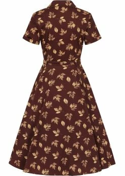 Collectif Caterina Fall Leaves 50's Swing Dress Brown -Pretty Retro Sales collectif AW200830A caterina fall swing dress brown 3 1024x1024