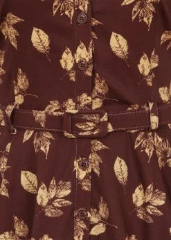 Collectif Caterina Fall Leaves 50's Swing Dress Brown -Pretty Retro Sales collectif AW200830A caterina fall swing dress brown 4 1024x1024
