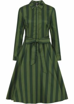 Collectif Mara Garden Stripes 40's Swing Dress Green