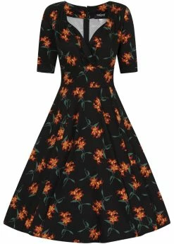 Collectif Trixie Midnight Lily 50's Swing Dress Black