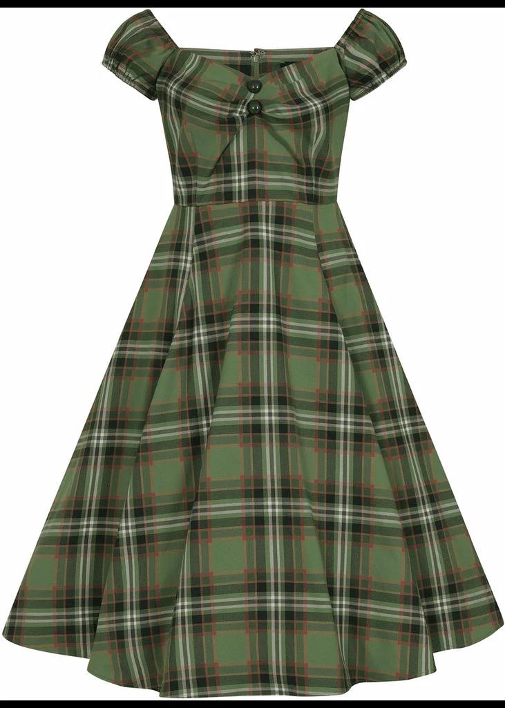 Collectif Dolores Dales Check 50's Swing Dress Green 3 Collectif Dolores Dales Check 50's Swing Dress Green