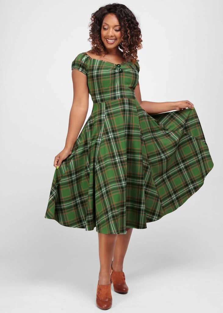 Collectif Dolores Dales Check 50's Swing Dress Green 4 Collectif Dolores Dales Check 50's Swing Dress Green - Image 2