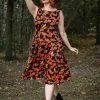 Collectif Hepburn Pumpkins Cats 50's Swing Dress Black