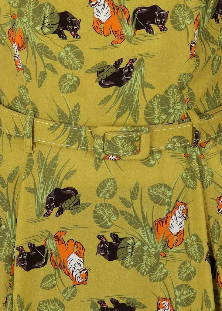 Collectif Loise Pantherology 70's Swing Dress Green 4 Collectif Loise Pantherology 70's Swing Dress Green - Image 2