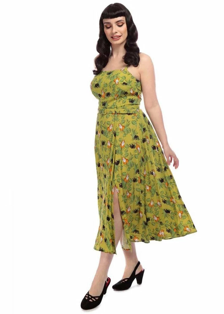 Collectif Loise Pantherology 70's Swing Dress Green 5 Collectif Loise Pantherology 70's Swing Dress Green - Image 3