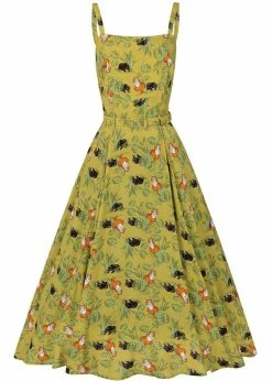 Collectif Loise Pantherology 70's Swing Dress Green