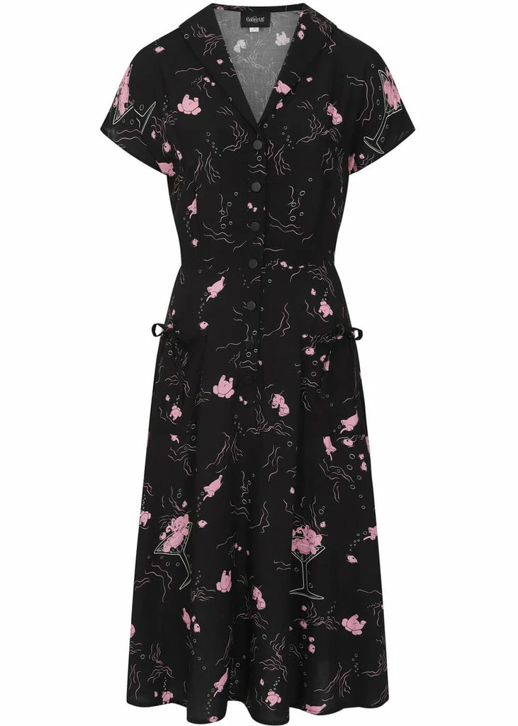 Collectif Liza Tipsy Elephants 50's Swing Dress Black 3 Collectif Liza Tipsy Elephants 50's Swing Dress Black