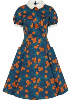 Collectif Peta Flora 50's Swing Dress Navy