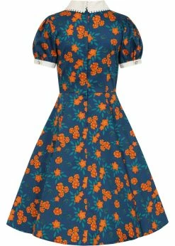Collectif Peta Flora 50's Swing Dress Navy -Pretty Retro Sales collectif SS210853A peta flora swing dress nav 1 1024x1024