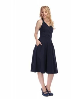 Collectif Hadley 50's Swing Dress Navy -Pretty Retro Sales collectif VSS190810A hadley plain swing dress navy 3 1024x1024