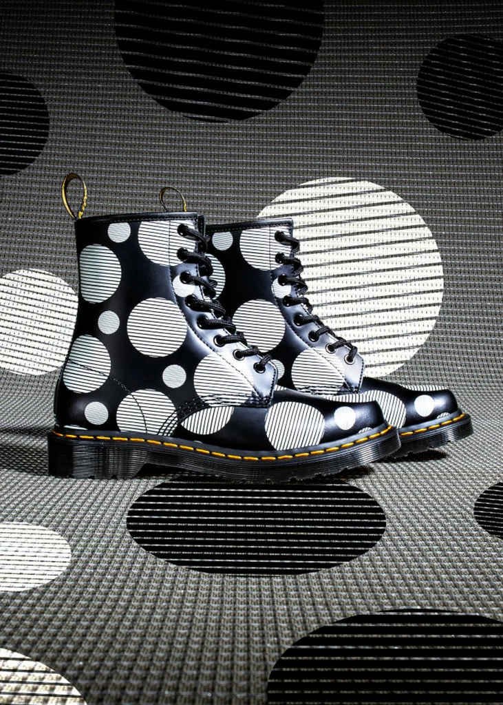 Dr. Martens 1460 Polka Dot Leather Boots Black White 4 Dr. Martens 1460 Polka Dot Leather Boots Black White - Image 2