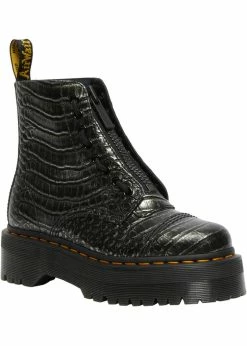 Dr. Martens Sinclair Gunmetal Wild Croc Platform Boots Black