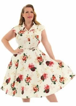 Hearts & Roses Delilah Floral 50's Swing Dress Cream