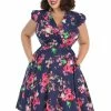 Hearts & Roses Midnight Garden 50's Swing Dress Navy