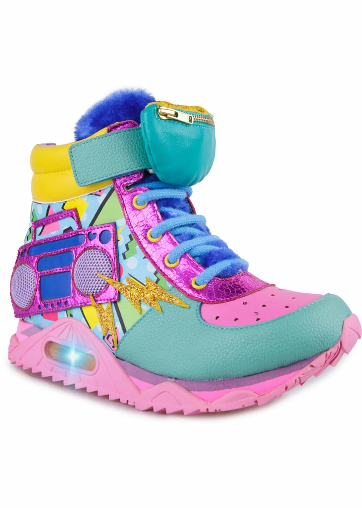Irregular Choice Boombox Bestie 80's High Top Sneakers Pink Green 3 Irregular Choice Boombox Bestie 80's High Top Sneakers Pink Green
