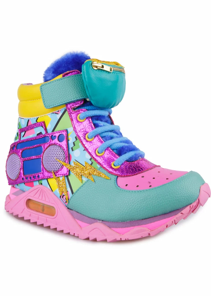 Irregular Choice Boombox Bestie 80's High Top Sneakers Pink Green 7 Irregular Choice Boombox Bestie 80's High Top Sneakers Pink Green - Image 5
