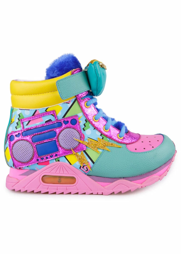 Irregular Choice Boombox Bestie 80's High Top Sneakers Pink Green 8 Irregular Choice Boombox Bestie 80's High Top Sneakers Pink Green - Image 6