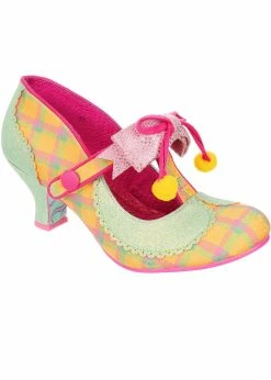 Irregular Choice Charming Chum Tartan 40's Pumps Mint Yellow