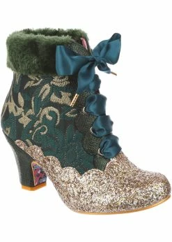 Irregular Choice Fancy A Cuppa Glitter 40's Ankle Boots Green