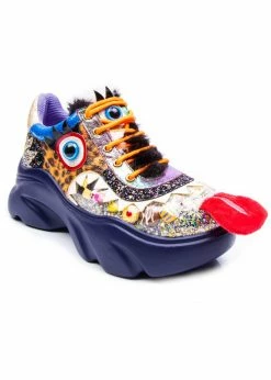 Irregular Choice Gaming Raver Quaver 80's Trainers Blue Green