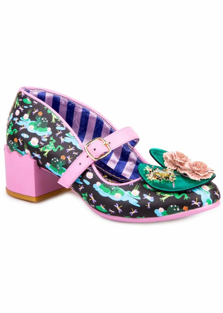 Irregular Choice Lilypond Frog 60's Block Heel Pumps Black 3 Irregular Choice Lilypond Frog 60's Block Heel Pumps Black