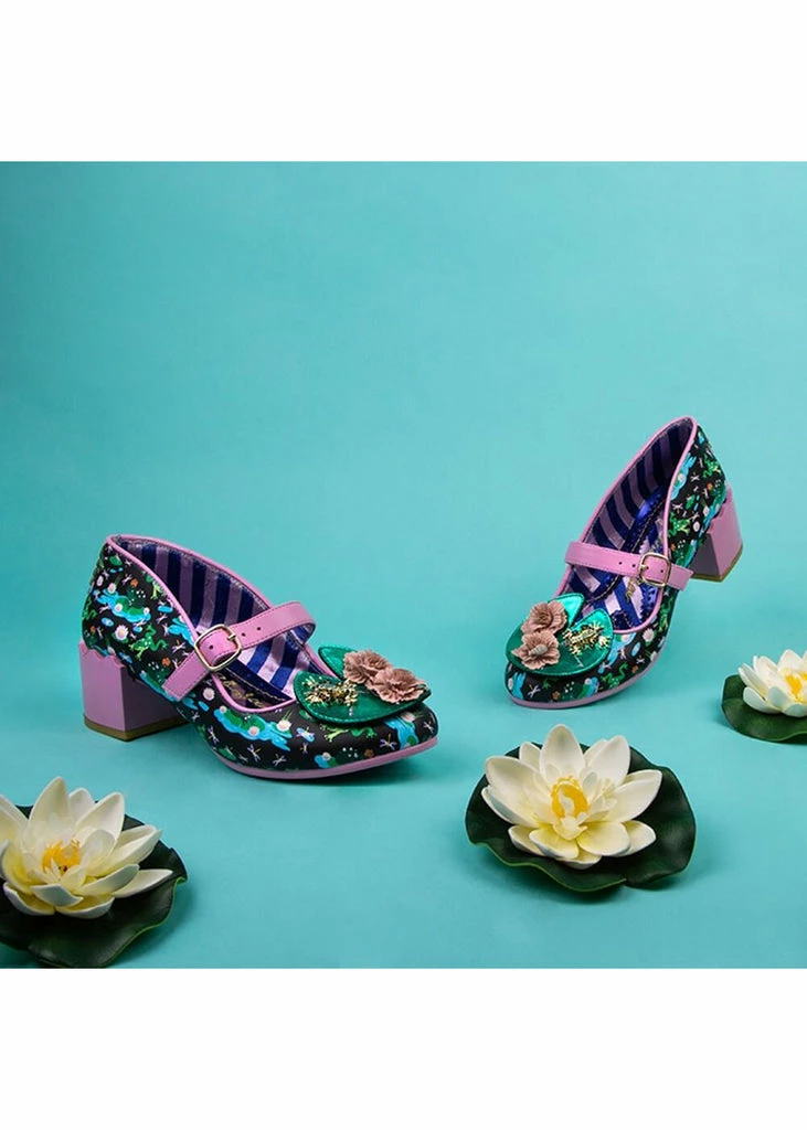 Irregular Choice Lilypond Frog 60's Block Heel Pumps Black 8 Irregular Choice Lilypond Frog 60's Block Heel Pumps Black - Image 6