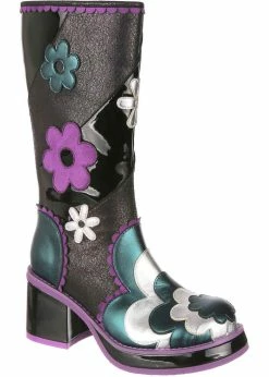 Irregular Choice Oh My Daisy 70's Boots Grey Black