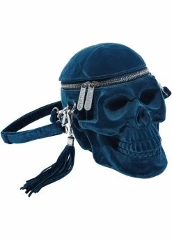 Killstar Grave Digger Velvet Skull Bag Blue