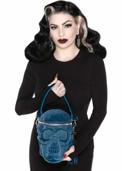 Killstar Grave Digger Velvet Skull Bag Blue -Pretty Retro Sales killstar KSRA003091 grave digger skull bag blu 1 1024x1024