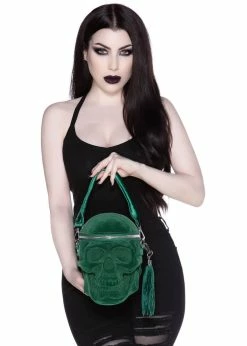 Killstar Grave Digger Velvet Skull Bag Green -Pretty Retro Sales killstar KSRA003132 grave digger bag grn 3 1024x1024