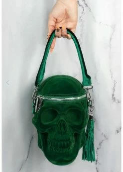 Killstar Grave Digger Velvet Skull Bag Green