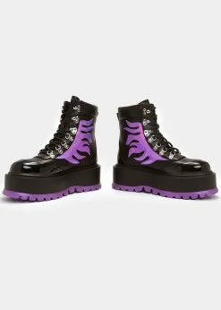 Koi Footwear Helios Hologram Flames Platform Boots Black Purple -Pretty Retro Sales koi KA00475435 helios flame blk pur 1 1af160f9 3bc6 4e74 b331 f807ab64fcb3 1024x1024