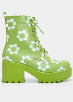 Koi Footwear Orchis Charm 60's Flower Power Boots Green