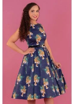Lady V Hepburn Tigress Tigers 50's Swing Dress Blue -Pretty Retro Sales lady v AW19HEPtigress hepburn tigress dress blue 8 1024x1024