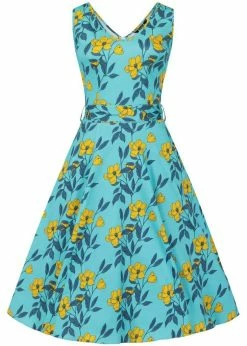 Lady Vintage Charlotte Celestial Beauty 50's Swing Dress Blue -Pretty Retro Sales lady v charlotte celestial beauty dress blue 3 1024x1024