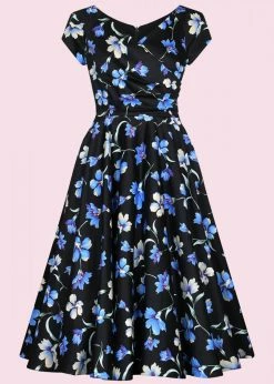 Pretty Dress Company Hourglass Verona 50's Swing Dress Black Blue