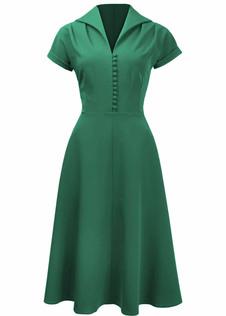 Pretty Retro Hostess 40's Swing Dress Emerald Green 3 Pretty Retro Hostess 40's Swing Dress Emerald Green
