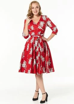 Timeless Yara Floral 50's Swing Dress Red -Pretty Retro Sales sheen RGD3320 yara dress red 2 1024x1024