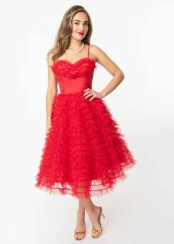 Unique Vintage Cupcake Prom 50's Dress Red